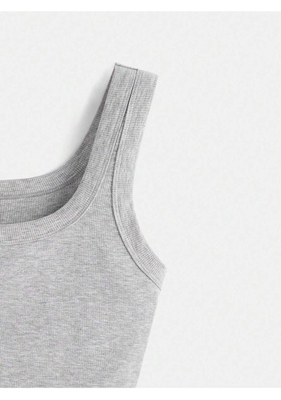 Liona U Yaka Askılı Gri Renk Fitilli Crop Top Büstiyer Gri