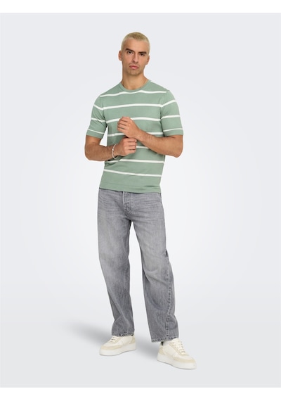 Only & Sons Onswyler Lıfe Reg 14 Ss Strıped Knıt Erkek Yeşil Kazak - Os22032764