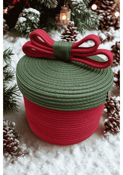 Mavaux Christmas 4 Lü Jüt Halatlı Dekoratif Hediye Sepeti Seti Kırmızı Yeşil Noel Sepeti Çok Renkli 20 X 26