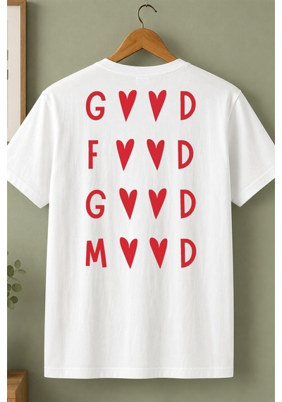 Spoyi Good Mood Tasarımlı %100 Pamuk Yarım Oversize Beyaz T-shirt