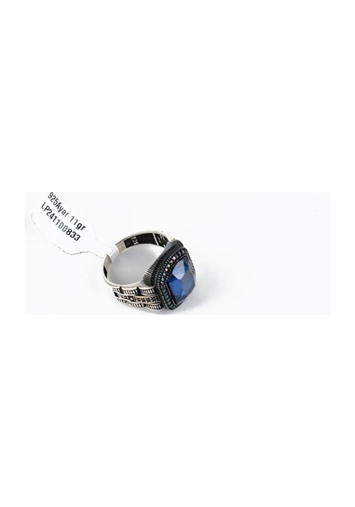 Safir Lacivert Ve Mikro Zirkon 925ayar Gümüş Erkek Yüzük