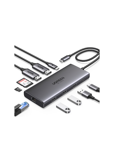 Ugreen Revedok Pro 210 10-in-1 Type-c Giriş 2xusb-a 2.0, 1xusb-a 3.0, 2xusb-c, 2xhdmı 8k/4k, Sd, Tf, Rj45, 15534 -