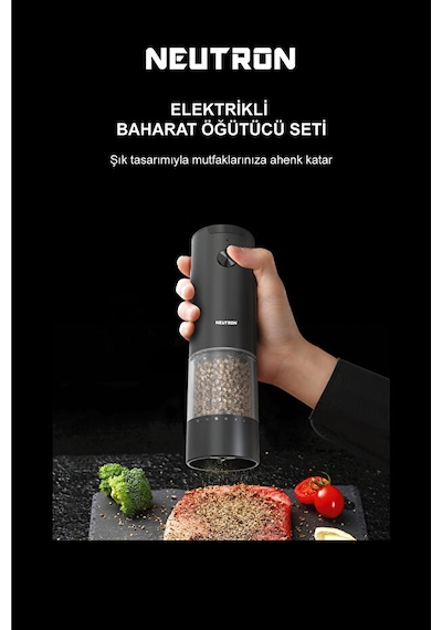 Neutron Ntl-pg-33d Pilli Tuz Ve Baharat Öğütücü Değirmen İkili Set Siyah
