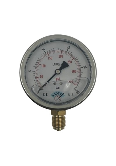 Q 100 - 0 - 25 Bar 1/2 Gliserinli Alttan Çıkışlı Manometre