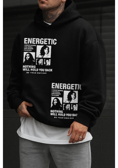 Benroma 3 İplik Penye Energetıc Baskılı Sweatshırt SIYAH