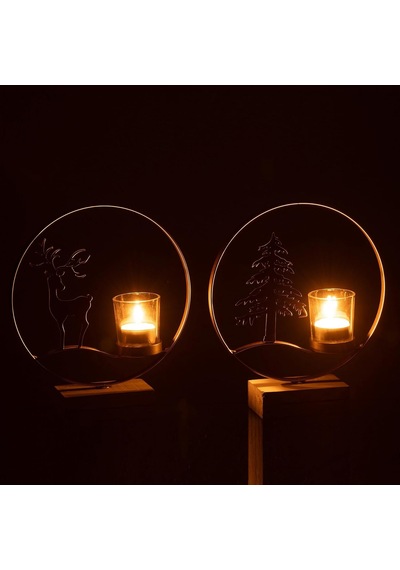 Yigo Geyik Desenli Tealight Mumluk Kahverengi