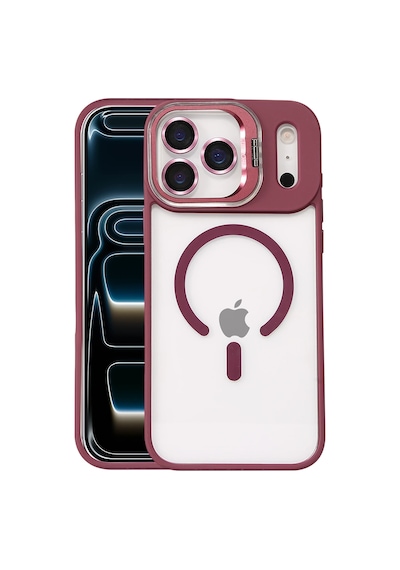 Joko - 750 - Apple Uyumlu iPhone 17 Pro Max Remim Lensli Magsafe Standlı Kapak - Csmo-tex - - Bordo