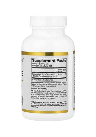 California Gold Nutrition, Serrapeptase, Proteolytic Enzyme, 120,000 Spus, 180 Veggie Capsules Aromasız