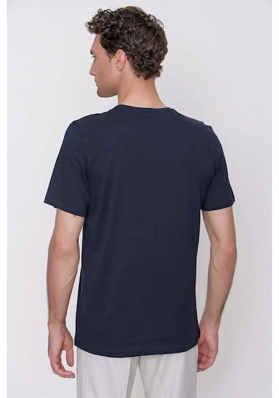 Erkek Lacivert Basic Düz %100 Pamuk Bisiklet Yaka Slim Fit Dar Kesim Kısa Kollu Tişört Lacivert