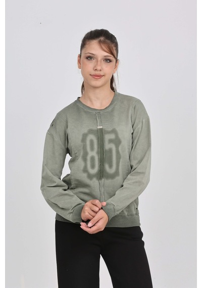 Toontoy Kız Çocuk 85 Baskılı Sweatshirt Haki