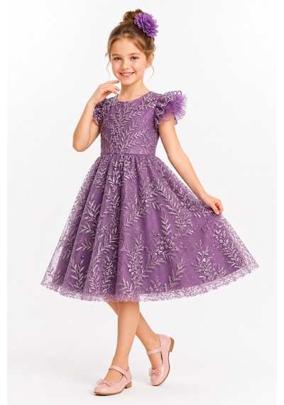 Mnk Baby & Kids Floare Kız Çocuk Abiye Elbise M00850 Mor