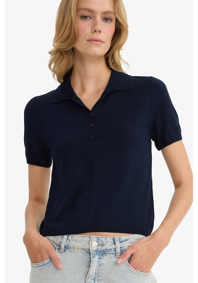 Defacto Fitted Polo Yaka Kısa Kollu Triko Kazak F2885ax25aunv131 Lacivert