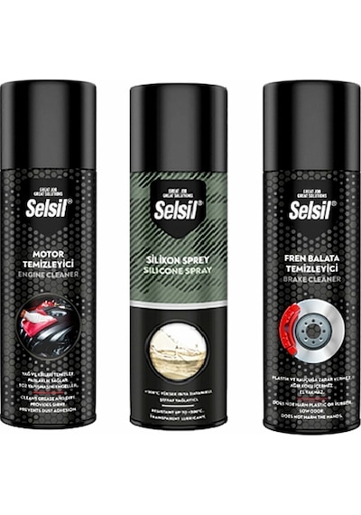 Selsil Motor Temizleme Spreyi 500 Ml, Silikon Sprey 500 Ml, Fren Balata Temizleme Spreyi 500 Ml 1 adet