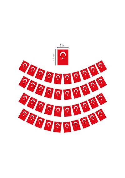 Küçük İpli Türk Bayrağı Kağıt İpli Bayrak - 1 Adet 100 X 10 Cm