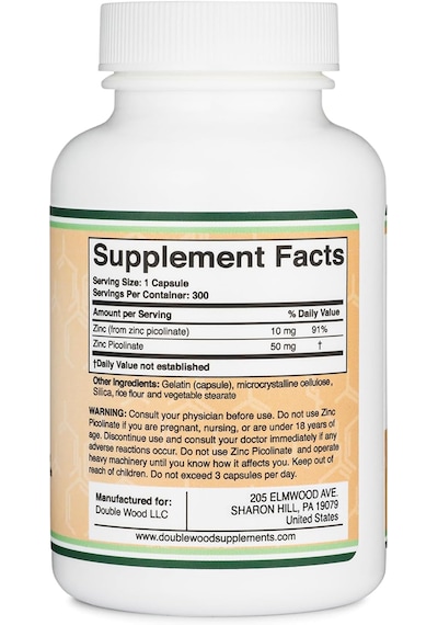 Double Wood Zinc Picolinate Çinko Immune Support 50mg 300 Caps Aromasız