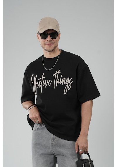King-Brich Oversize Kalıp Effective Things Yazılı Basic Tişört Siyah