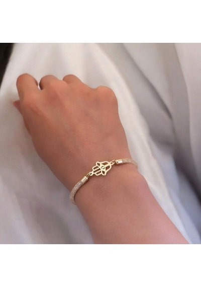 Ö Harfine Özel Hasır Kordonlu Hamsa Motifli 14 Ayar Altın Plakalı Hediye Bileklik-499harf Ö