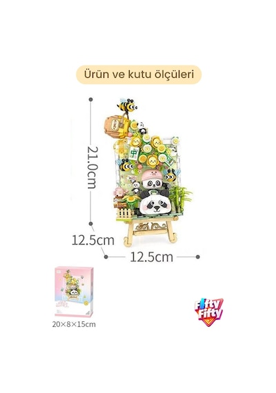 Loz Creative Serisi Ledli Panda Ve Arı Şövale Figürü 751 Parça Blok Oyuncak Dekoratif Yapım Seti -1302