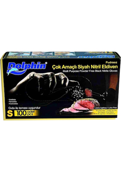 Dolphin Çok Amaçlı Siyah Pudrasız Nitril Eldiven 100'lü S