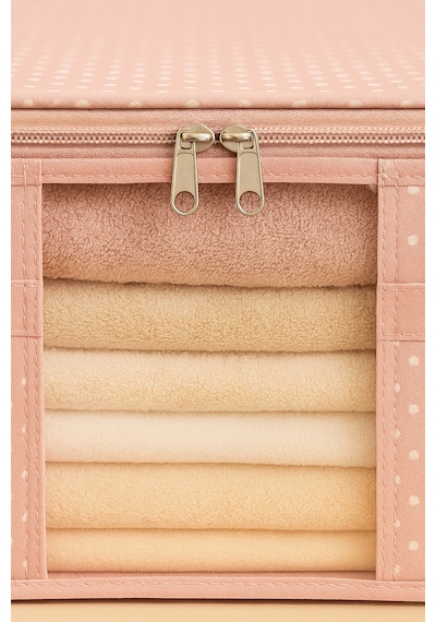 Serstil Pencereli Kazak & Kıyafet Hurcu 45x40x30 Cm - Pembe Benekli Pembe Puantiye