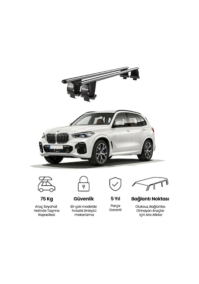 Royal Bmw X5 G05 2019 Ve Sonrası Uyumlu Gri Ara Atkı Port Bagaj Tavan Barı