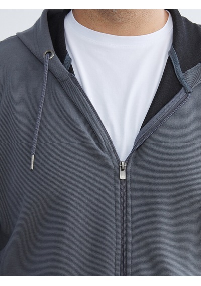 Lcwaıkıkı Classic Gri Standart Kalıp Kapüşonlu Erkek Fermuarlı Sweatshirt