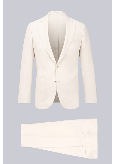 Hatemoğlu Bej Slim Fit Mono Yaka Keten Takım Elbise