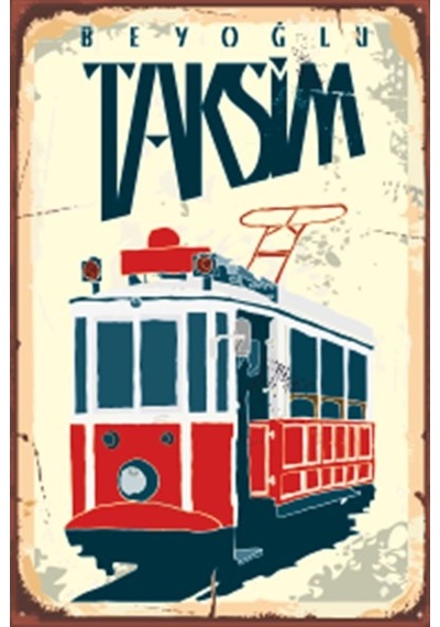 istanbul taksim beyoğlu tramvay retrı ahşap poster 20x30 cm
