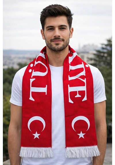 Türk Bayraklı Dokuma Atkı Kırmızı