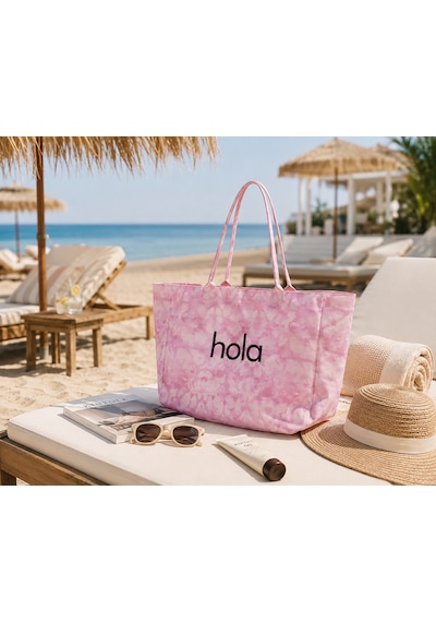 İcone Bag Icone Degrade Baskılı Kanvas Omuz Çantası, Degrade Plaj Çantası, Plaj Çantası, Beach Bag Pembe