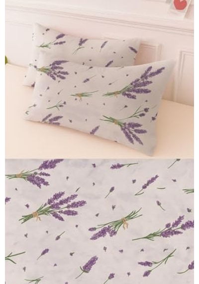 Ezgi Desenli Pamuklu Yastık Kılıfı, Lavanta Deseni, 50 X 70 Cm, Lila, 2 Adet 50 x 22