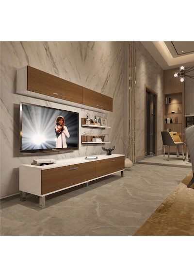Decoraktiv Eko 5 Slm Std Krom Ayaklı Tv Ünitesi Tv Sehpası Beyaz - Ceviz