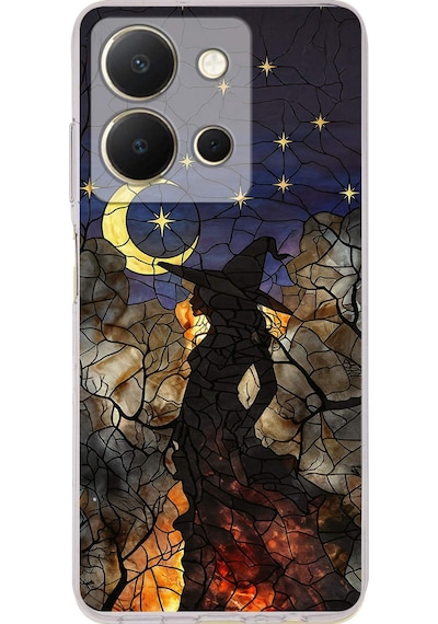 Printify Vivo Y36 İle Uyumlu Vitray Cadı Saati Tasarımlı Şeffaf Silikon Kılıf Şeffaf