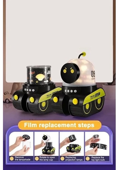 Robot Projeksiyon Gece Lambası Hoparlörlü Şarjlı Yıldızlı Gökyüzü Temalı Led Projeksiyon Lambası Çok Renkli