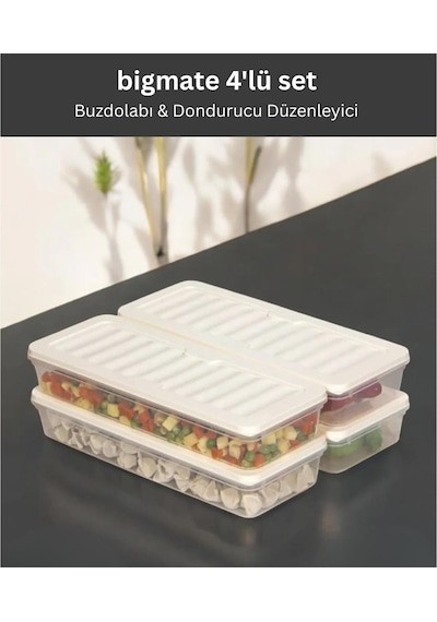 Bigmate Bgmt1515 4'lü Şeffaf Saklama Kabı 4x1 Lt Mikrodalga Buzdolabı Ve Dondurucu Uyumlu Düzenleyici Krem