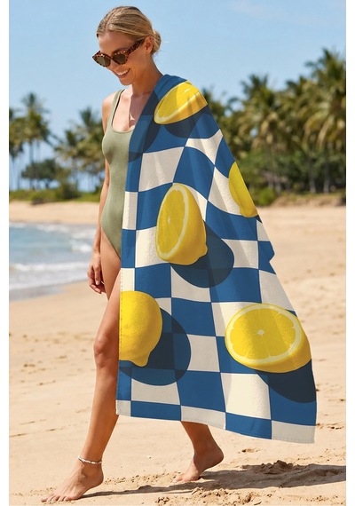 Limon Damalı Mavi Beyaz Plaj Havlusu - Akdeniz Modern Sarı Lacivert Hızlı Kuruyan Mikrofiber Havlu Dumanlı Akasya Limon Damalı Mavi Beyaz Plaj Havlusu - Akdeniz Modern Sarı Lacivert Hızlı Kuruyan Mikrofiber Havlu Dumanlı Akasya