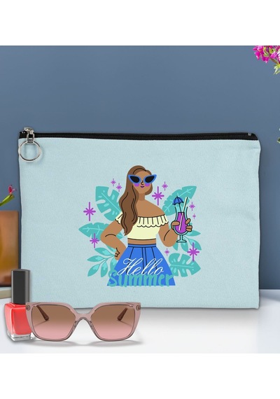 Bk Gift Yaz Temalı-3 Astarlı Açık Mavi Portföy Çanta 30x21cm, Baskılı El Çantası, Organizer Çanta