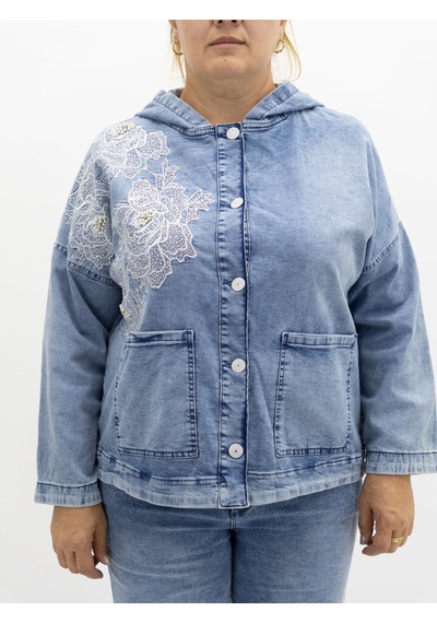 Trieste Büyük Beden Denim Kapüşonlu Gül Deseni İşlemeli Boncuklu Önden Cep Detaylı Düğmeli Kadın Ceket Mavi Trieste Büyük Beden Denim Kapüşonlu Gül Deseni İşlemeli Boncuklu Önden Cep Detaylı Düğmeli Kadın Ceket Mavi