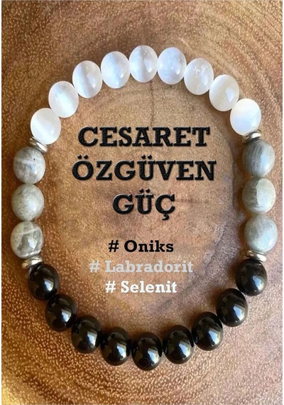 Doğaltaş - Cesaret - Özgüven - Güç - Mutluluk - Unisex Oniks - Labradorit - Selenit Çok Renkli