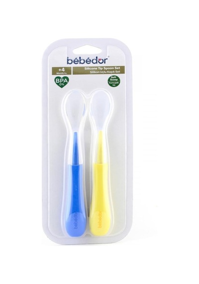 Bebedor 2Li Silikon Uçlu Mama Kaşığı 8554 Karışık Mavi - Sarı