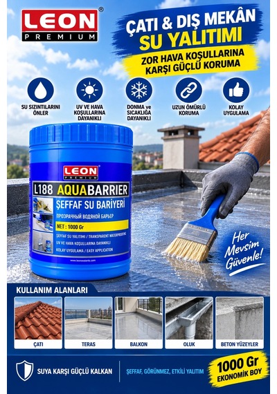 Leon Premium L188 Aqua Barrier Şeffaf Su Yalıtım Bariyeri 1000 Gr Uv Ve Hava Koşullarına Dayanıklı