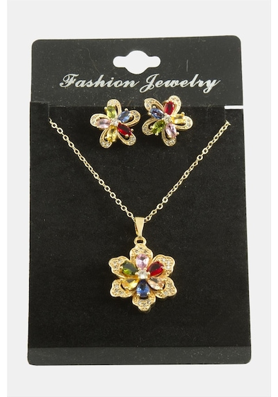 Ilkeshop Papatya Zirkon Taşlı Set Kolye-renkli Çok renkli