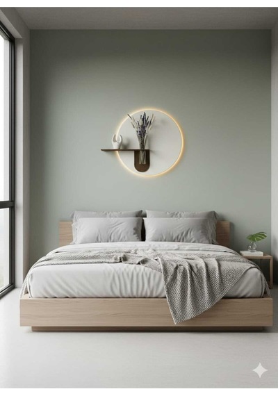 Orkide Ahşap Pilli Ledli İskandinav Tarzı Salon Duvar Rafı Modern Çiçeklik 40 X 75 Cm Paris Grisi - Ahşap Ceviz