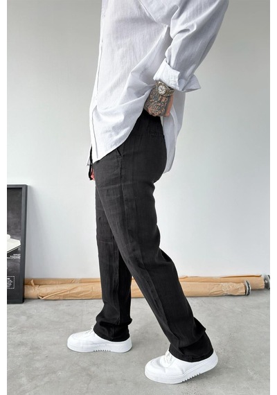 Siyah Basic Baggy Keten Pantolon
