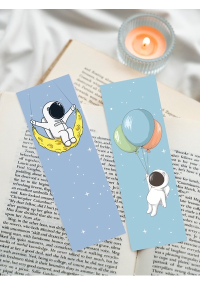 Astronot Gezegen Karışık Tasarım 10 Adet Kitap Ayraç Seti Pytkayr