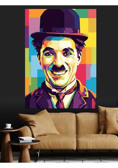 Charlie Chaplin Ünlü Portre Dekoratif Kanvas - Mdf Ahşap Tablo