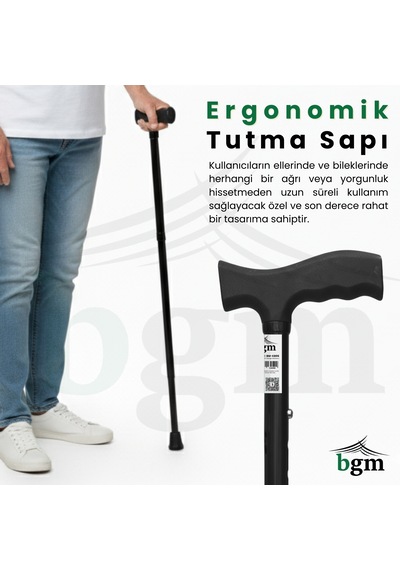 Baston Katlanabilir Denge Bastonu Yüksek Kalite Ayarlanabilir Baston Siyah