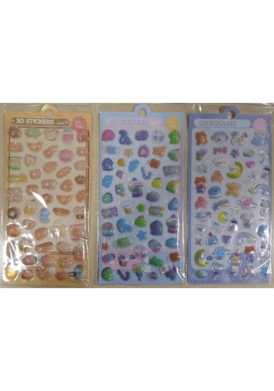 3d Kabarık Pofuduk Çıkartma Sticker Seti Defter Telefon Süsü 3 Farklı Tema M2 Çok Renkli