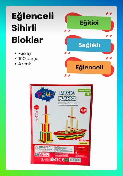 Sihirli Bloklar I Eğitici 100'lü Ve 4 Renkli Tahta Bloklar