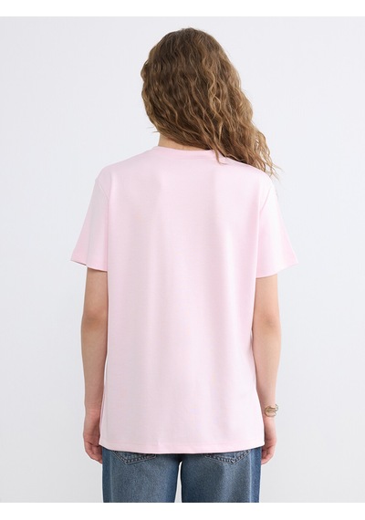 Lcw Modest Pembe Bisiklet Yaka New York Baskılı Kadın Tişört